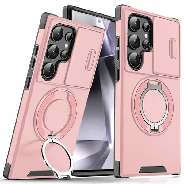 Samsung S24 Plus -puhelinkotelo, puhelinkotelo jalustalla (vaaleanpunainen S24 Plus)