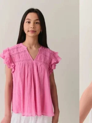 Rosa blus med volangärmar