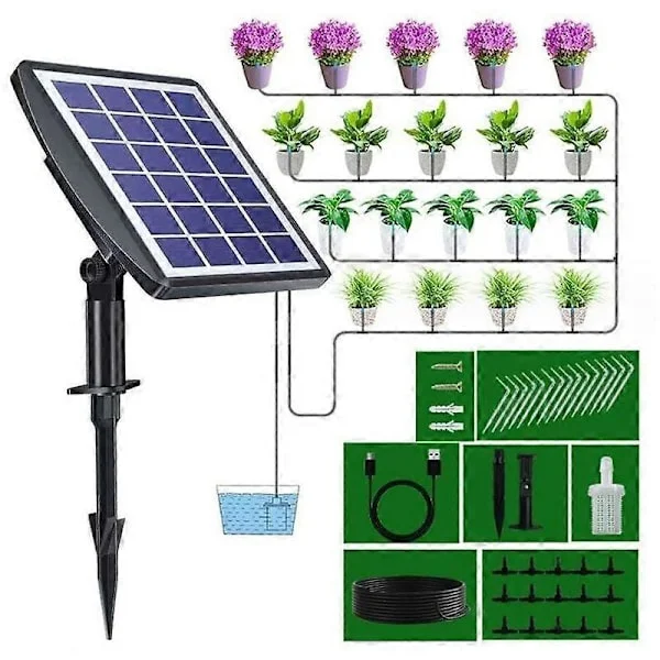 Automatic Solar-Powered Irrigation System, Drip Irrigation Kit, with Timer for Balconies, Terraces, Gardens. 300x400 cm Anthracite