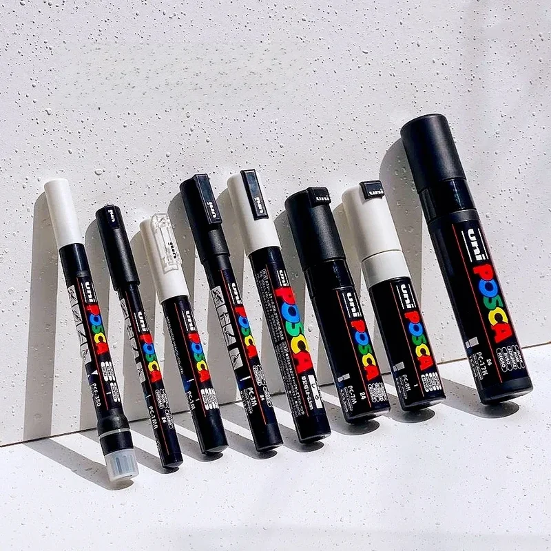 AliExpress - Uni POSCA stylos marqueurs chauds, Marcadores blancs imperméables à base d'eau acrylique Plumones Colores noir, or argent posca 