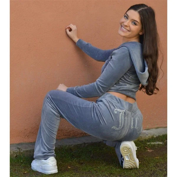 Fløyels Juicy Couture todelt joggedress for kvinner, grå M