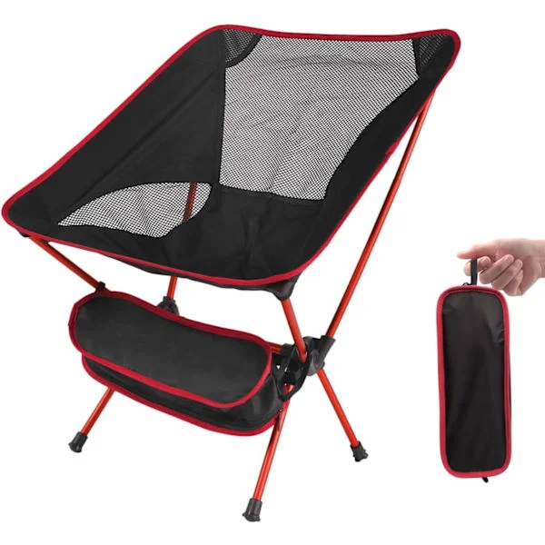 Ultralight Foldable Camping Chair, Outdoor Chairs with Carry Bag for Camping, Garden, Fishing, Beach, BBQ - Red