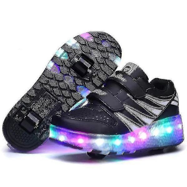 【YD】LED Roller Shoes for Kids - Luminous Sneakers with Invisible Wheels, Sports Shoes for Boys and Girls with Flashing Lights Black 35 Black