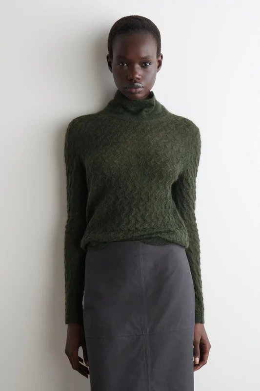 COS Women's Pointelle Knit Mohair Jumper in Green