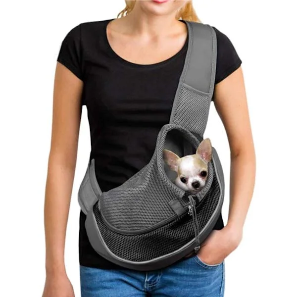 Bärbar hundväska Andningsbar nät Crossbody-väska för hund och katt Valp Husdjursaxelväska Justerbar Resväska för liten hund, S