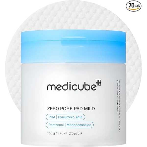 【YD】medicube Zero Pore Pads 2.0, Dobbeltteksturerede ansigtstonerpads til eksfoliering og poropleje med 4,5 % AHA mælkesyre og 0,45 % BHA salicylsyre