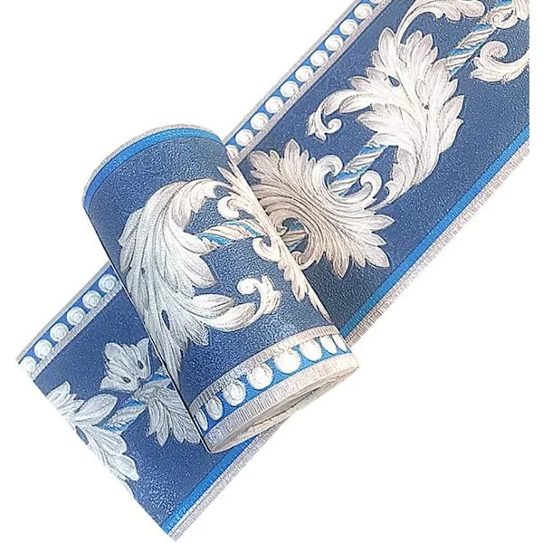 Self-adhesive wallpaper border, floral pattern, 5 m, blue, 4.2''x197''