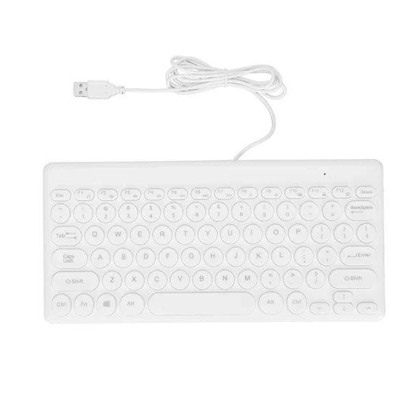 USB-tangentbord trådbundet 78 tangenter Ergonomisk design Strömsparande Runda tangentkapslar Slitstarkt Hållbart Stabilt Litet tangentbord Vitt