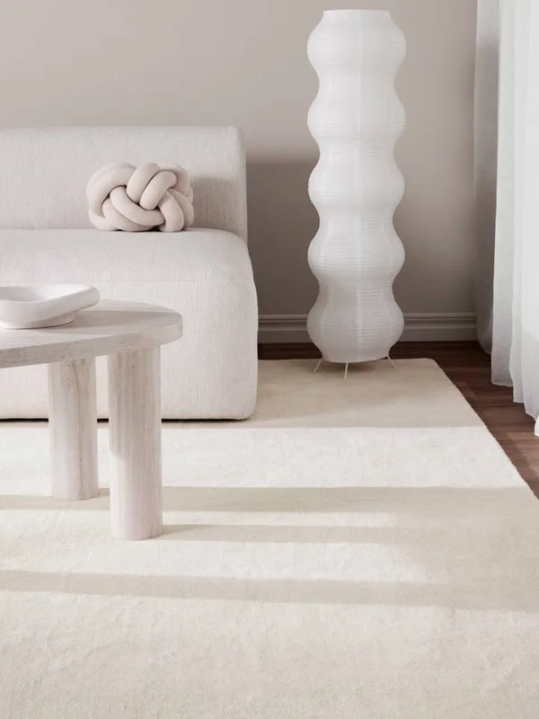 Handloom Fringes 300X400 Large Ivory White Plain (Single Colored) Wool Rug