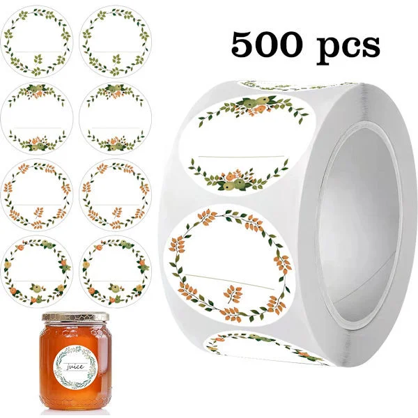Självhäftande syltetiketter 500 stycken med 4 mönster Självhäftande etiketter Etikett Kryddburketiketter Självhäftande etiketter för syltburkar 