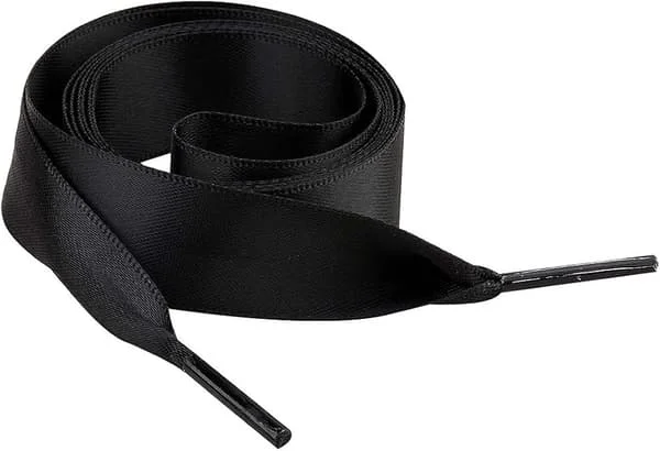 3 par flate silkebånd (svart) med skolisser 2 cm brede og 120 cm lange, egnet for trainers' ballettsko