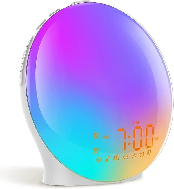 Sunrise Alarm Clock, Full Screen Wake-up Light with Sunrise Simulation, Dual Alarms, FM Radio, 8 Natural Sounds and Snooze, 3 Light Modes, Digital 