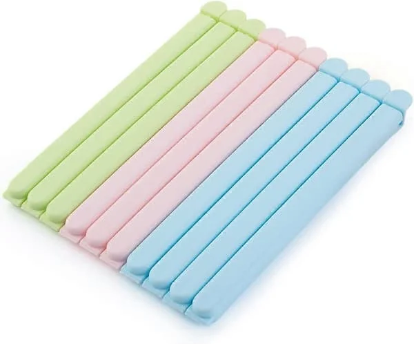 Poseklemmer for matoppbevaring fryseposer store, 15,5 cm plast ekstra store forseglingsklemmer for mat sandwich kaffe snackposer blårosa grønn (10 stk