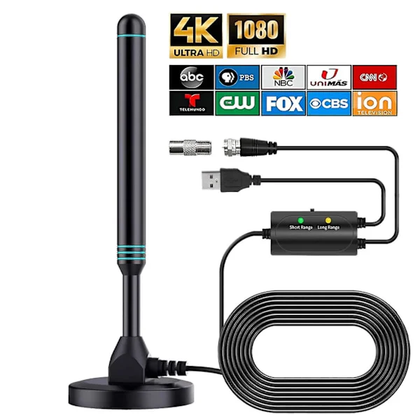 TV-antenni - sisä- ja ulkokäyttöön, antenni älytelevisiolle, TV-antenni paikalliskanaville, Hd-antenni televisiolle 4k 1080p, 200 tuuman kaapeli -GSL 