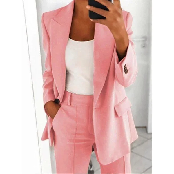 [RM] Women's 2-Piece Suit - Blazer Set Elegant Business Workwear Vintage Classic Solid Color Ruched Sleeve Open Front Suit Jacket and Straight Leg 