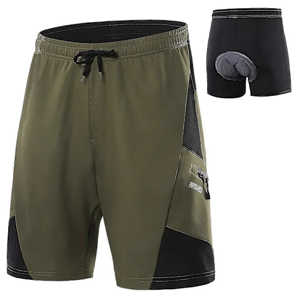 2-i-1 Vadderade Cykelshorts med Fickor Herr Andningsbara Träningsshorts för Träning Cykling