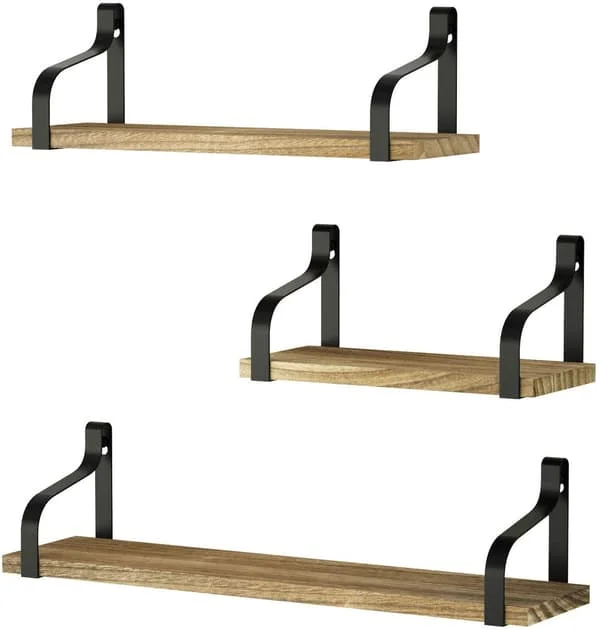 Floating Shelf Wall Mount 3-Piece Set, Rustic Wood Wall Shelves for Bedroom/Bathroom/Living Room/Kitchen/Laundry Room Storage and Decoration