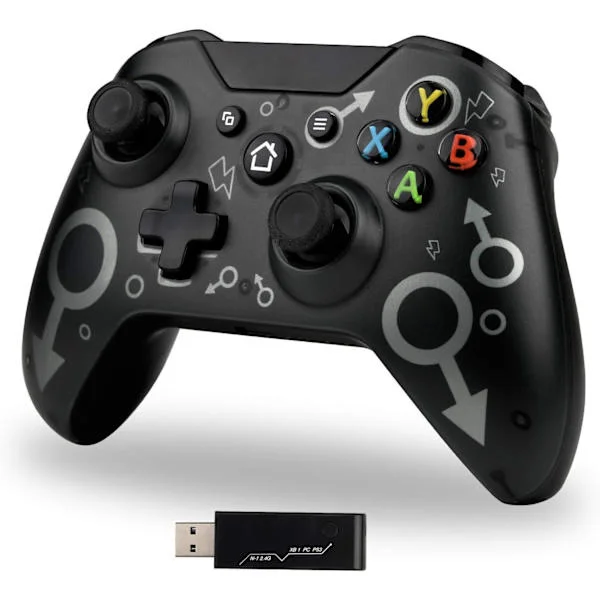 Trådlös Xbox One-handkontroll, Xbox-handkontroll med 2,4 GHz trådlös adapter, kompatibel med Xbox One X/Xbox One S/PS3 och PC (svart)