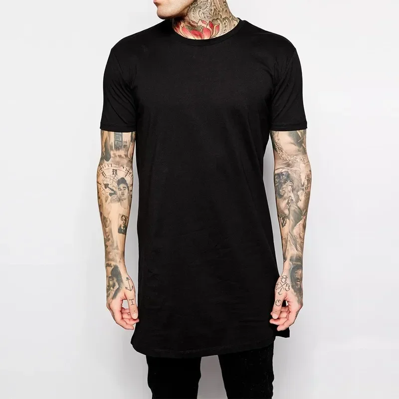 AliExpress - Nouveau T-shirt long noir pour homme 2026 – Haut décontracté à manches courtes style Hip Hop pour homme