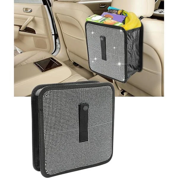 Foldable Car Trash Can, Hanging Trash Can, Portable Car Trash Can with Bling Rhinestones