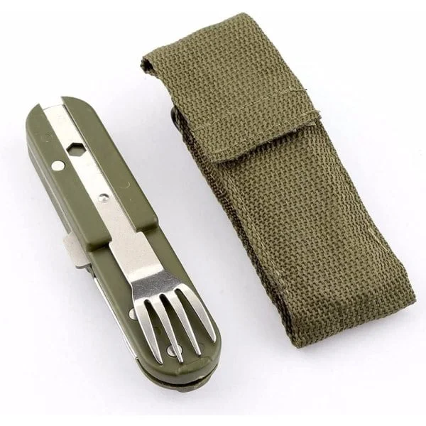Gaffel Sked, Middag Hopfällbar Portabel Armégrön Picknick Bestick Rostfritt Stål Spork Gaffel Resekit Sked Camping Utomhus Bestick