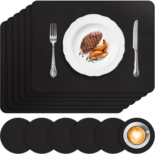 Leather Placemats - Set of 6 - Faux Leather - Washable - Heat Resistant - Reversible - Water Repellent