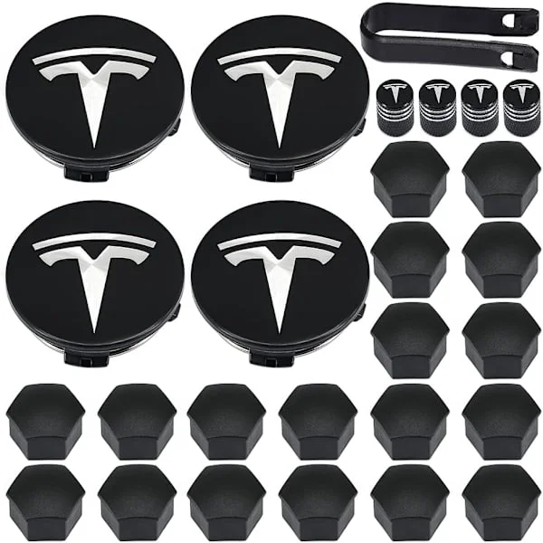 【YD】Pyöränsuojussarja, Teslan pölykapselit, keskiökapselit Tesla Model 3, Model Y, Model S, Model X -malleihin, hopeinen logo