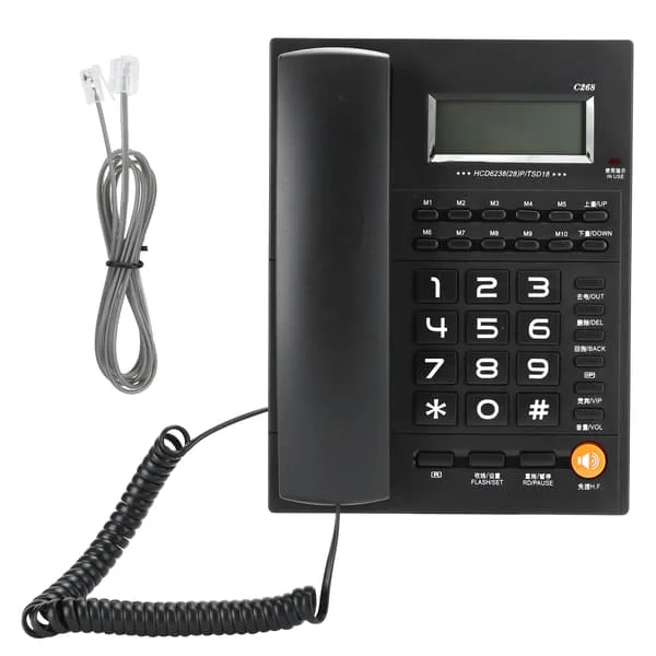 Hurtig fastnettelefon med ledning til skrivebord, med kabel til hjemmekontor, hotel, restaurant