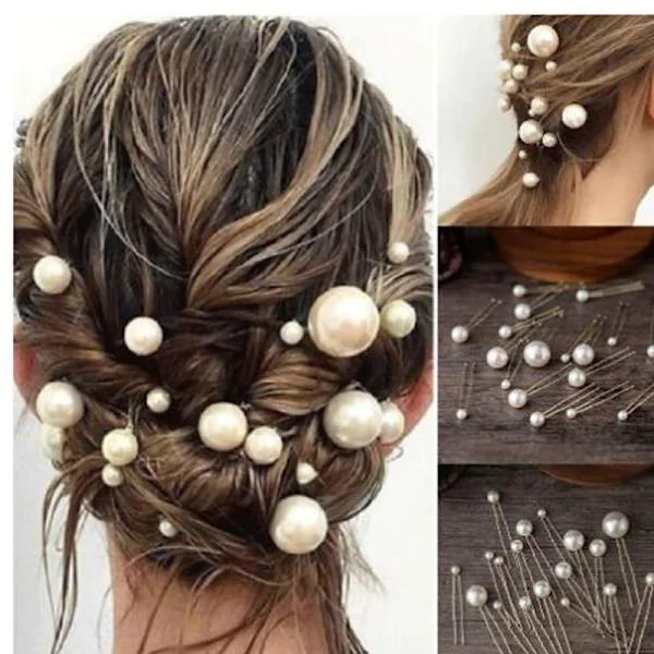 [RM]Pearl Hair Pins, U-shaped Pearl Hairpins for Women, Girls, Wedding, Prom, Hair Jewelry, Accessories, 20 Pieces in a Box