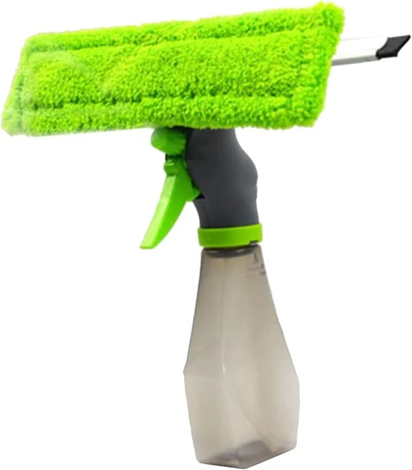 2-in-1 window cleaner with microfiber cloth and shower squeegee with spray bottle