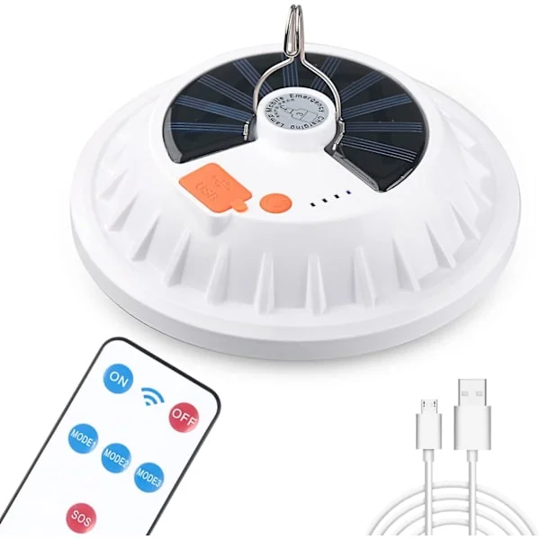 SBSG 120 LED Solcelle Campinglampe med Fjernkontroll, USB Oppladbar Powerbank Funksjon 5 Moduser IPX7 Vanntett Hengende Teltlykt for Utendørs