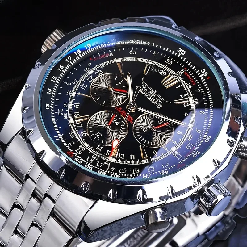 AliExpress - JARAGAR Sport Herrenuhren Top-Marke Luxus automatische mechanische Uhr für Männer Silber Edelstahlarmband Militär Armbanduhr