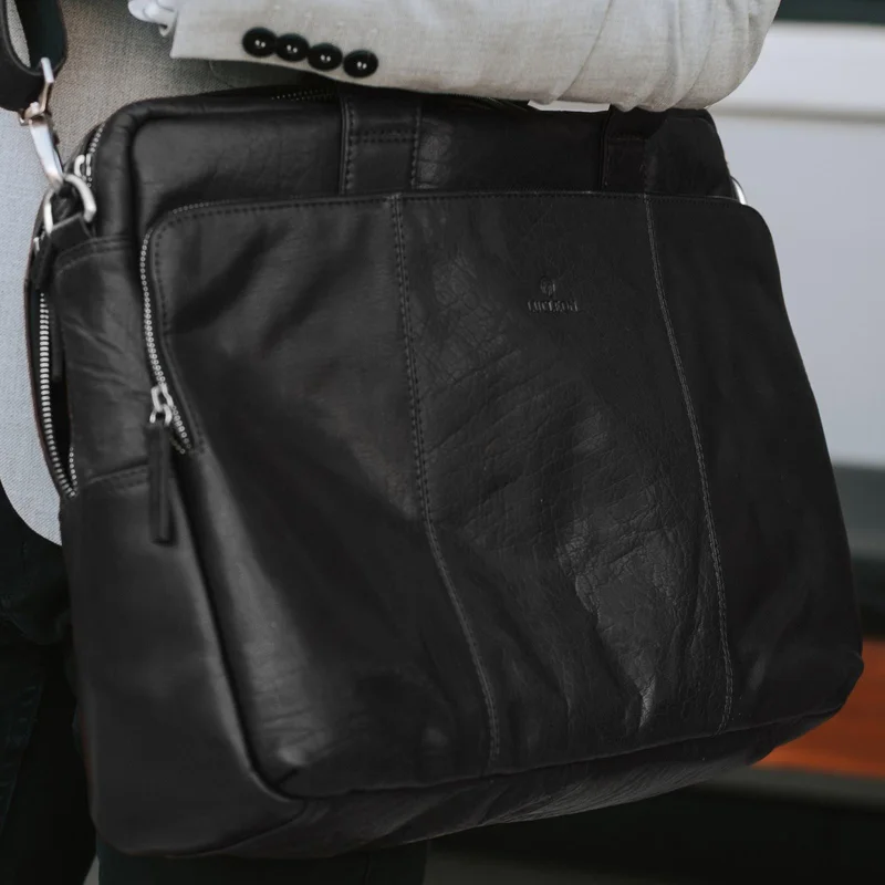 Montreal Schwarze Leder Arbeitstasche für Männer - Ledertaschen