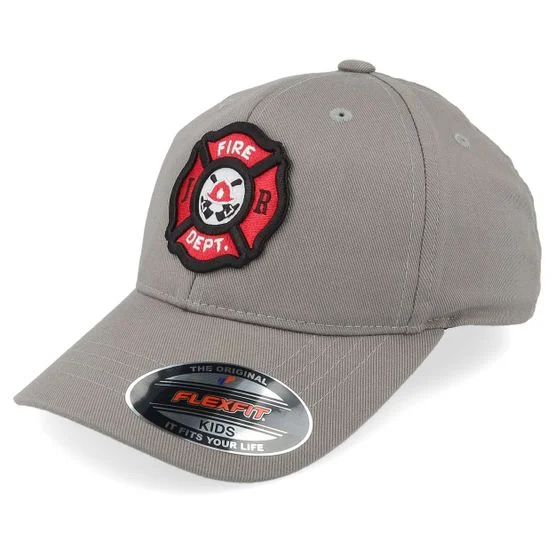 Kiddo Cap - Grå flexfit Caps - Kids Fire Fighter Junior 3d Patch Grey Stretch Fit @ Hatstore