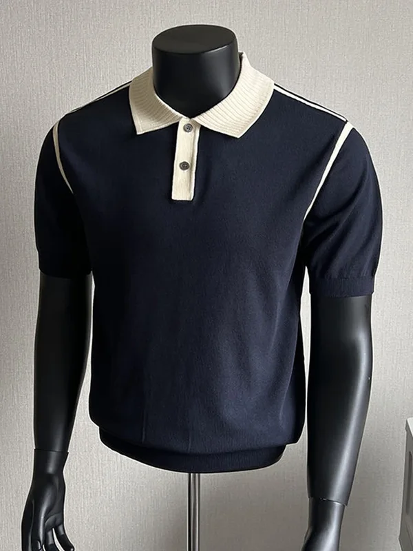 AliExpress - Old Money Style Herren-Polo, Kontrast-Kragen Strick-Kurzarm-Polo. Vintage-Inspiriertes Herren-Polo für Moderne Stilbewusste