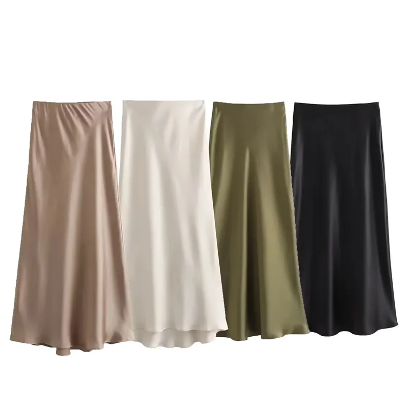 AliExpress - MUJER Damen 2026 Satin-Rock Hochtaillierter Langer Rock für Frauen Sommer Schwarzer Midi-Rock Eleganter Büro-Rock für Damen