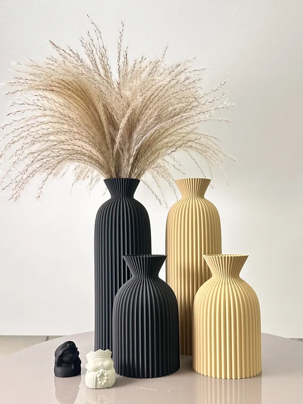 AliExpress - 2-teiliges Set aus Trockenvase mit gewelltem Muster, getrocknete Blumenvase, geeignet für Heim-Desktop-Dekoration, Foyer-Dekorationsvase,