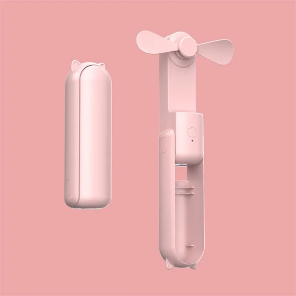 3-i-1 Mini Håndholdt Vifte, Bærbar USB Oppladbar Liten Lommevifte med Powerbank, Lommelyktfunksjon for Kvinner, Reise Rosa