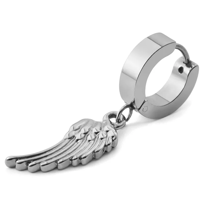 Floyd Steel Wing Pendant Hoop Earring for Men - Charm Hoop Earrings