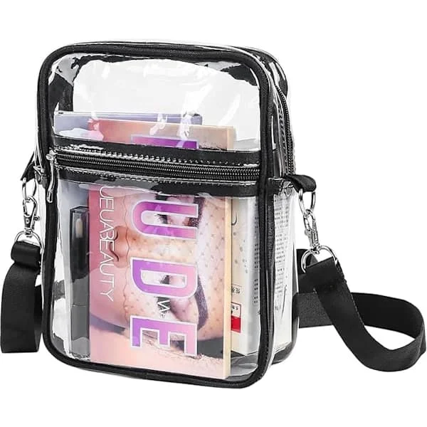 Gennemsigtig Crossbody Skuldertaske Gennemsigtig Taske Kvinder & Mænd Skuldertaske Vandtæt Gennemsigtig Toilettaske med Justerbar Skulderrem Sort
