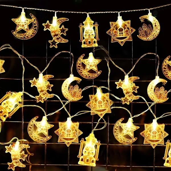 Ramadan ljusslinga 3M 20 lampor, Ramadan stjärna och månljus, Ramadan ljusslinga Eid ljusslinga batteri för heminredning, Kareem dekoration