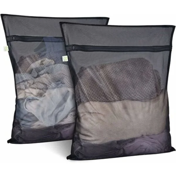 - Vaskepose Vaskemaskine Sæt med 2 Mesh Vaskeposer Vaskeposer med lynlås Vaskepose XL Stor størrelse til sarte bluser skjorter (60x60cm, sort)