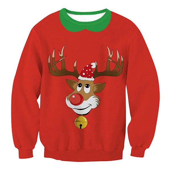 Julkofta dam, långärmad tröja, julmönster Grön Krage Rensa Grön Kragförsedd Ren Green Collared Reindeer L