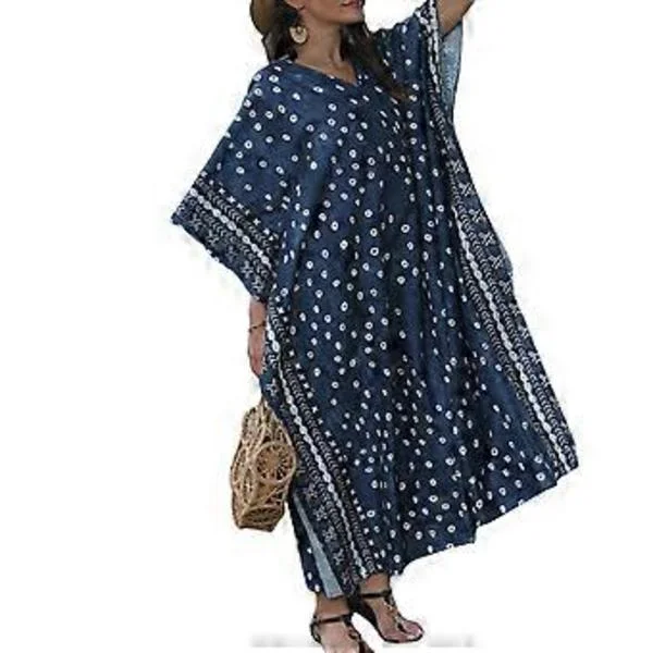 Fashion Lång Klänning Morgonrock Oversize Bekväm Bikini Cover Up Prickar Tryck Kaftan Strandkläder Kvinnor Nattlinne Strandparty Vit prick (Vit prick)
