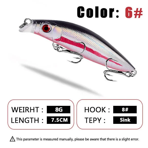 Synkende Fiske Lokkemiddel Minnow Lokkemiddel FARGE 6 FARGE 6