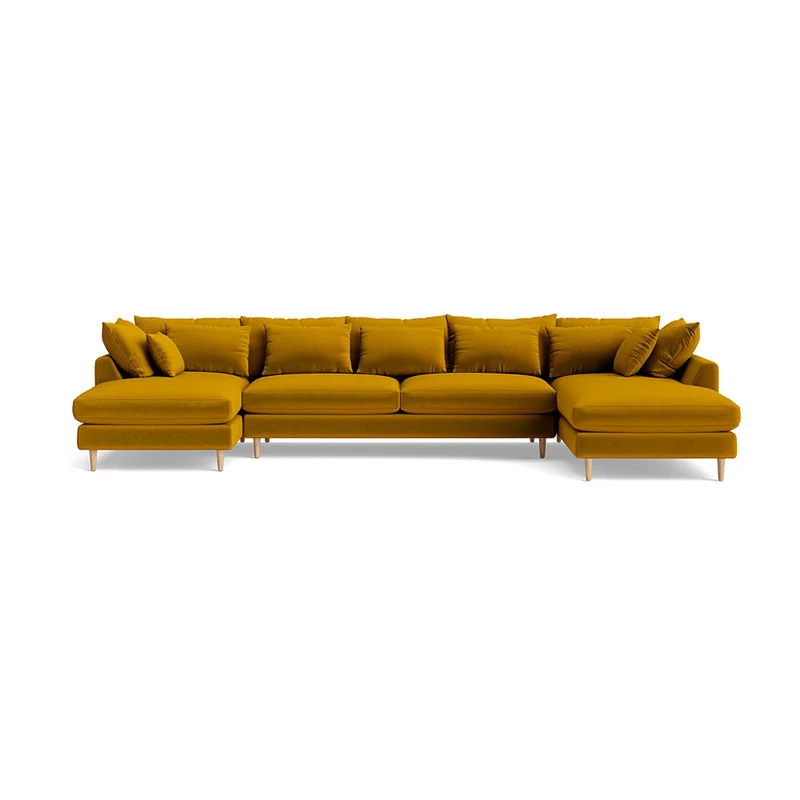 Ofelia Riviera Gul U-sofa, venstrevendt - Flyder Sofa med bløde puder - 377x210x85cm