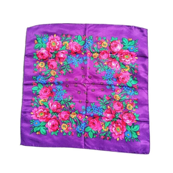 Rosblommigt Tryck Huvudsjal Twill Tryckt Sjal Sjal LILA Lila Purple