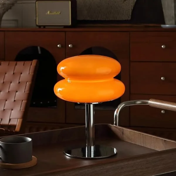 Oransje Svamplampe, Moderne Midcentury-lampe for nattbord, Dimbar Retro Eggterte-lampe, Stemningsbelysning for soverom_MGF_tfrf