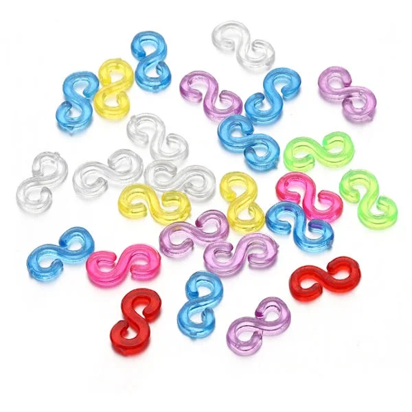 500 Loom Bands S-klipsiä, Värikkäät S-klipsit Kuminauhat, Muovinen Linkkiklipsi, Täyttöpakkaus Loom Band Koukut, Tee-se-itse-rannekorujen 