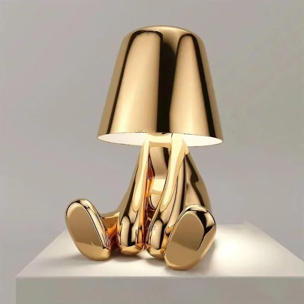 Sängbordslampa med touch, guld Tänkare lampa skrivbordslampa sladdlös uppladdningsbar bärbar dekorativ sängbordslampa med USB-laddning